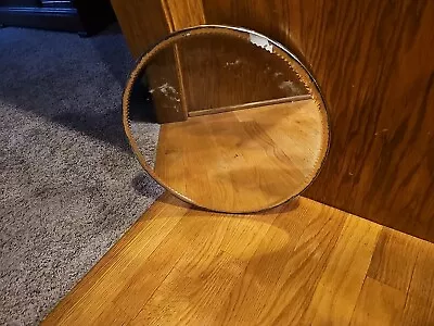 Antique  Round Ribbon Beveled Metal  Framed Wall Mirror  13 3/4  Diameter • $55