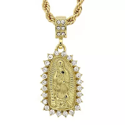 Collar Y Colgante De La Virgen Guadalupe Chapada En Oro 14k Cadena De Cuerda 24  • $33.99