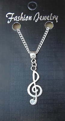 Musical Note G-clef Pendant Necklace 18  Or 24  Inch Chain Musician Clef Charm • £3.99