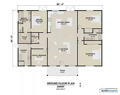 40' X 60' Modern House Architectural House Plans 4 Bedroom - PDF Download • $95