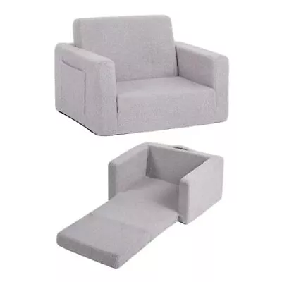 Toddler Chair Sherpa Kids Couch 2-in-1 Toddler Soft Kids Sofa Sherpa Grey • $95.98