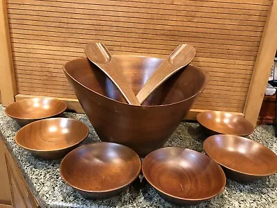 Vtg Mid Century Handcrafted Honduras Mahogany Woodenware Salad Bowl Set • $47.99