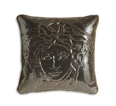 Versace $1995 Sequin Medusa Metal Mesh Deco Pillow Cushion Gold Italy NEW In Box • $1420