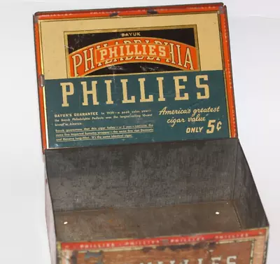  Vintage Bayuk Philadelphia Phillies Perfecto  Metal Tobacco Cigar Box Tin • $19.95