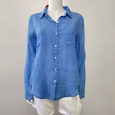 Lilly Pulitzer Small Sea View Shirt 100% Linen Blue Pockets Button Up NWT **Flaw • $24.99