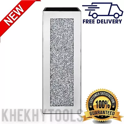 £29.66 • Buy 35Cm Square Mirrored Vase Crushed Diamond Silver Crystal Decorative Vase Flower