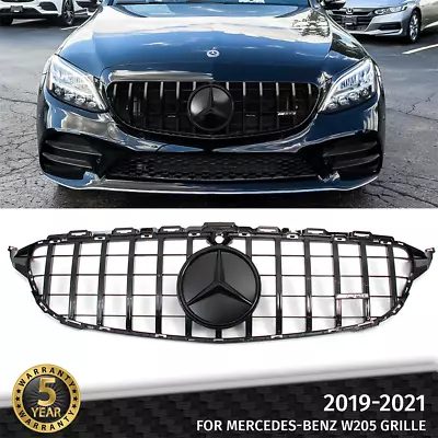 For Mercedes Benz W205 C300 2019-2021 GT R Style Front Grille Black W/3D Emblem • $84.71