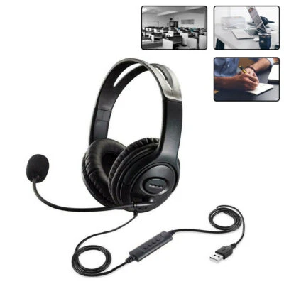 $22.29 • Buy USB Wired Headphone Headset Noise Cancelling With Mic For Computer PC Laptop