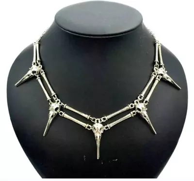 NEW Silver Raven Bird Head Skull Spike Choker Necklace Goth • $18.99