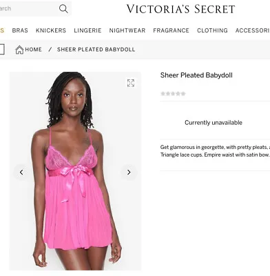 Victoria's Secret Hot Pink Satin Bow Sheer Pleated Baby Doll • $18