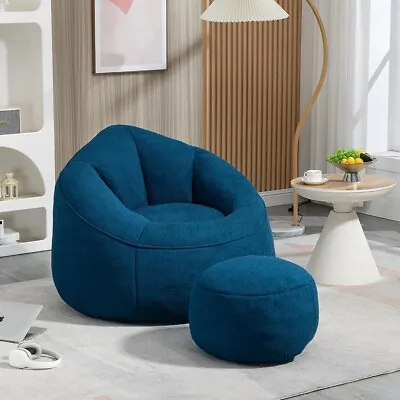 Comfortable Microfiber Fluffy Large Lazy Sofa Bean Bag Sofa Chair With Ottoman • $199.99