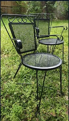 Set Of 2 Vintage Wrought Iron Metal Garden Patio Chairs Yard/ Porch/ Deck • $125