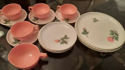 Harmony House Melmac Catalina Pink Rose 17 Pc Plates Creamer Cups Saucers • $32