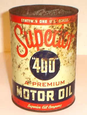 Vintage Superior  400  Motor Oil One Quart Tin / Metal Oil Can • $75