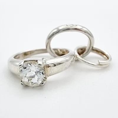 Links Of London Sterling Silver Engagement Ring Charm Big Lock Diamond • £25