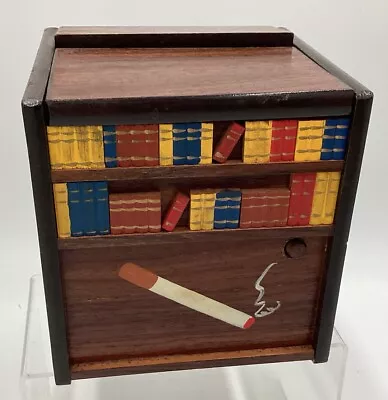 Vintage Wood Bookcase Wind Up Music Box Moving Dog Cigarette Dispenser Japan • $89.99