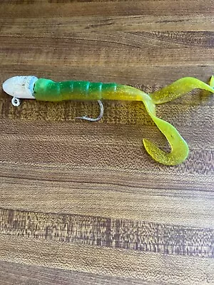 Vintage Rubber Lead Fishing Jig Green & Yellow. Large Hook • $9.99