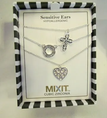 Mixit Heart Filigree Necklace 3pc Set Silver Shape Cross Fashion Jewelry Gift  • $10