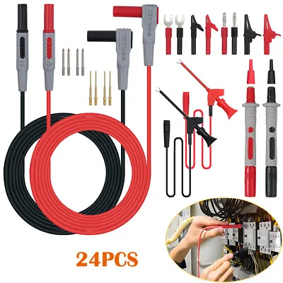 24Pcs Digital Multimeter Probe Test Cable Leads Kit Alligator Clip Needle Tip • £16.80