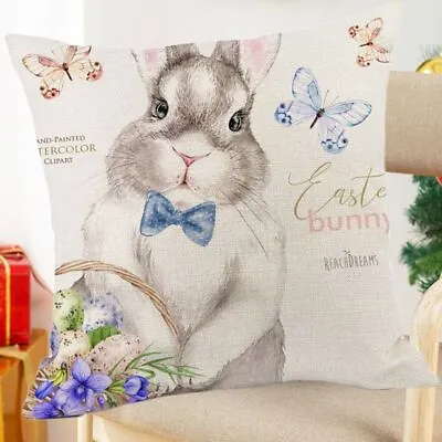 Eggs Sofa Flax Pillow Cover Easter Pillowcase Cushion Case Rabbit Bunny • £4.51
