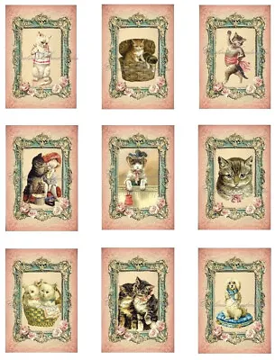 Vintage Cats C Designer MULTI-SIZE SET Cotton Fabric Quilt Blocks • $13.50