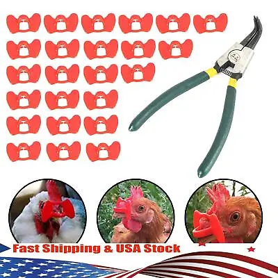 24Pcs Peepers+Pliers Chicken Glasses Poultry Blinders Spectacles Anti-Pecking • $14.79
