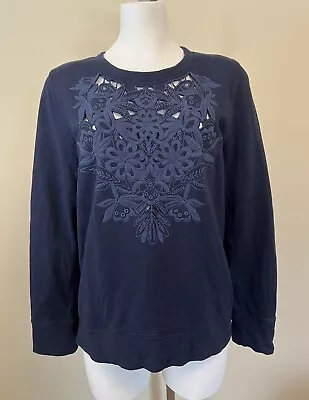 J CREW Womens Navy Blue Floral Cutout Embroidered Sweatshirt Size Medium • $22