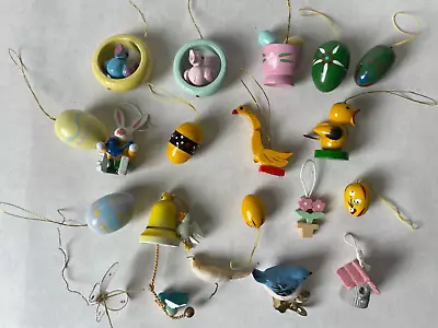 Vintage Easter Tree Ornament Lot Of 20 Adorable Mostly Wooden Painted Eggs Birds • $24.99