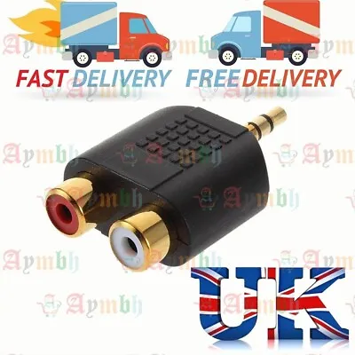 3.5 Mm Male Stereo Jack Plug To 2 RCA Twin Female Audio Y Splitter Adapter Gold • £2.39