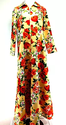 Vtg 60s 70s SEARS Loungewear House Coat Robe Dress BOLD FLORAL Women's Fits L * • $307.69