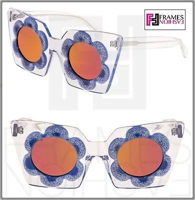 MARKUS LUPFER LINDA FARROW FLOWER Daisy Blue Glitter Mirrored ML9 Sunglasses • $172.90