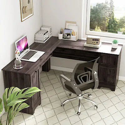 Corner Computer Desk Home Office L-Shaped Workstation Study Writing Table Black • £169.95