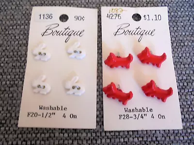 2 Vintage Cards Of Figural Plastic Buttons Red Scottie Dogs And White Bunnies • $7.99