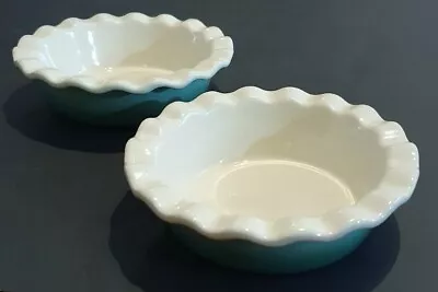 Crofton Glazed Ceramic Pair: Green & White Scallop-Edge Mini Pie/Tart Dishes 🥧 • $26.95