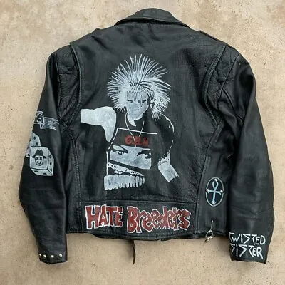 Vintage Misfits GBH UK Punk Rock Rockabilly Studded Leather Biker Jacket Size L • $400