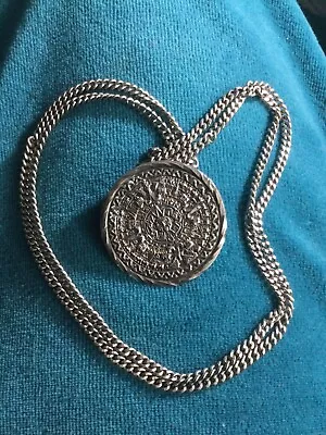 Mayan Sun Mexican Sterling Silver Calendar Warrior Pendant 24  Necklace 16 Gr • $44.99