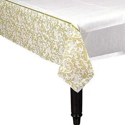 Happy 50th Anniversary Gold White Wedding Party Decoration Plastic Tablecover • $11.77