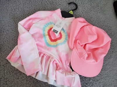 £12.99 • Buy Girl 4-5 Years Pink Uv Protection Long Sleeve Top Swimsuit With Hat F&f New