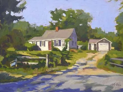 “July 3rd Wellfleet” Oil Framed In Lattice Orig. Plein Air. Cape Cod Painting • $200