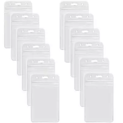 12 Pack ID Badge Holders Vertical Name Tags Hole Punched Zipper Waterproof Re... • $14.76