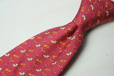 Salvatore Ferragamo Cherry Red Multi Color Dragonfly 100% Silk Tie Made In Italy • $118.02