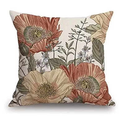 Vintage Flowers Pillow Cover Rustic Cotton Linen Decorative Square Throw Pill • $14.54