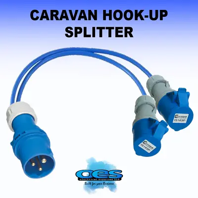 32 Amp To 2 X 16 Amp Sockets 2way Blue Splitter 240v Caravan Hook Up Power 16a • £20.95