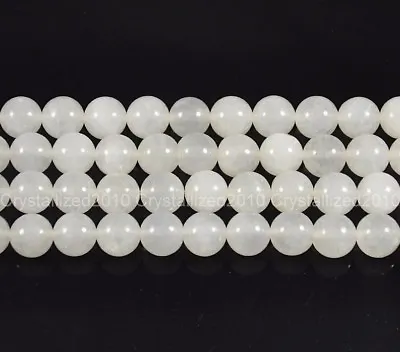 Natural White Jade Gemstone Round Spacer Loose Beads 4mm 6mm 8mm 10mm 12mm 16  • £9.38