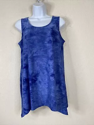 AB Studio Womens Size M Blue Crumple Dye Scoop Neck Blouse Sleeveless • $6.32