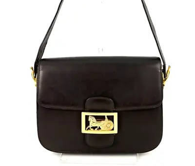 Celine Vintage Shoulder Bag Horse Carriage Leather Brown Authentic From Japan • $296