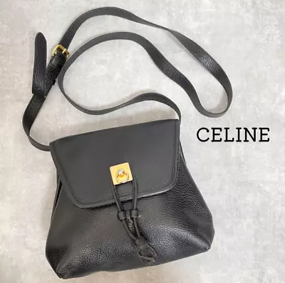 OLD CELINE Shoulder Bag Slightly Misshapen Vintage Black Leather From Japan • $228