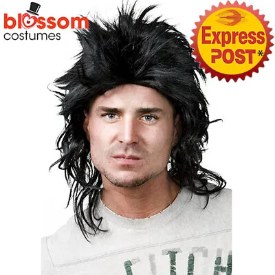 W785 Black Mullet Rock Star Bogan Spiky Punk Kiss Mens Costume Wig Hair 1980s • $14.65