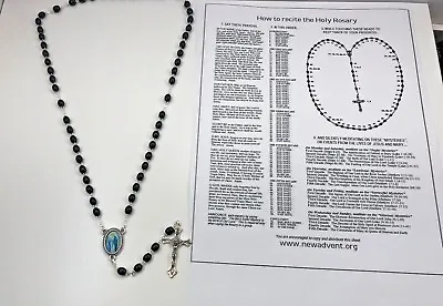 Rosary Black Mourning Bead Lady Lourdes 27  Religious Prayer With Guide Italy • £4.93