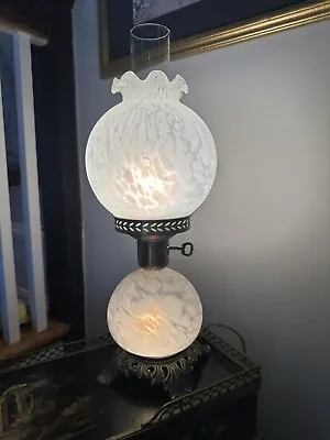 Vintage 1970s Mottled Glass Ruffle Top Hurricane Boudoir Lamp 3 Way • $129.99